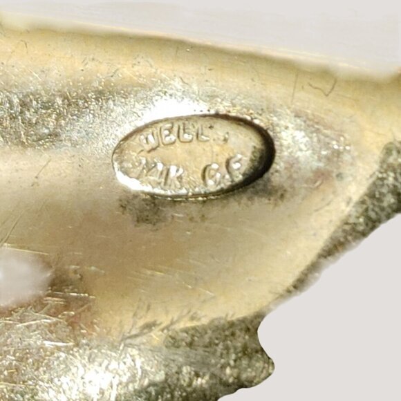 Vintage WELLS 14K Gold Filled Leaf Bug Pin Enamel Retro Ladybug Brooch Nature - Picture 2 of 11